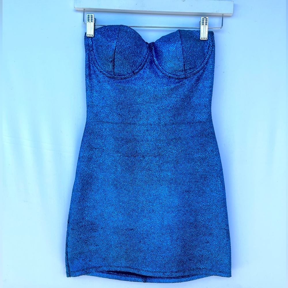 Blue Sparkle Strapless Mini Dress - Worn 1x for Taylor Swift Concert - XS